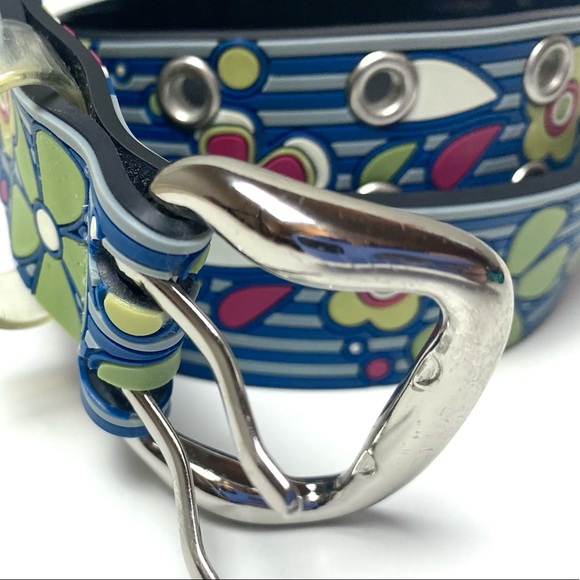 Y2K Women’s Floral Striped Rubber Belt Sz Small - Picture 2 of 6